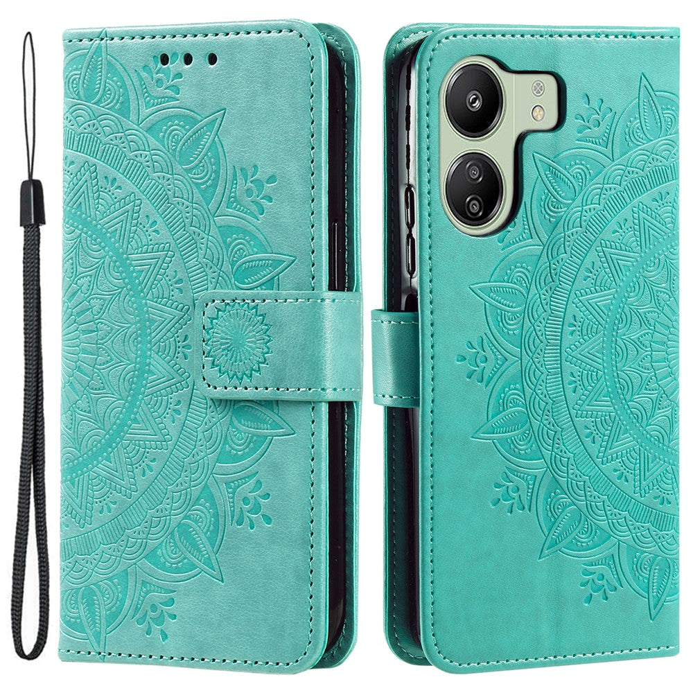 For Xiaomi Redmi 13C 4G / 13C 5G / 13R 5G / Poco M6 5G / Poco C65 4G Case Mandala Flower Imprint Cover with Strap