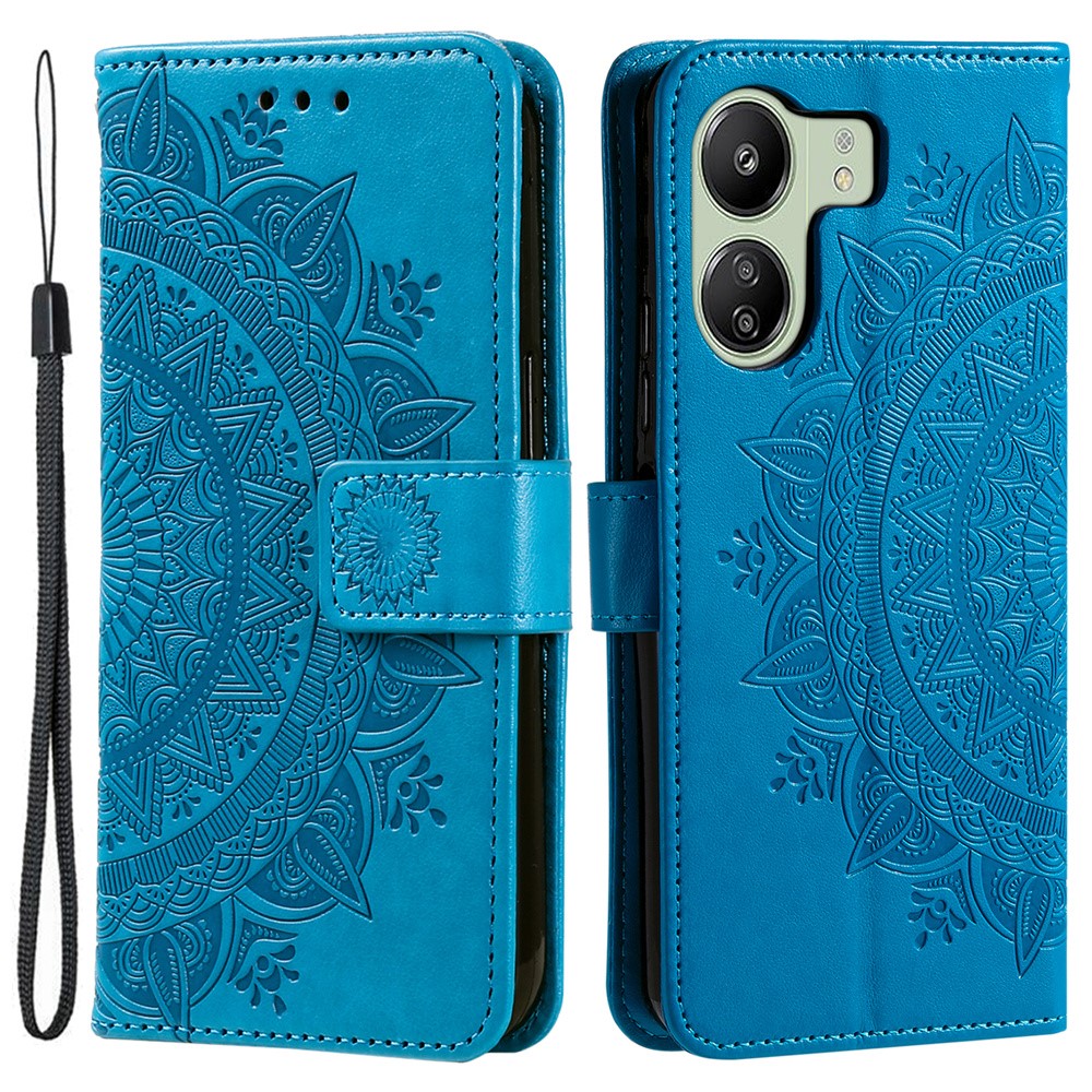 For Xiaomi Redmi 13C 4G / 13C 5G / 13R 5G / Poco M6 5G / Poco C65 4G Case Mandala Flower Imprint Cover with Strap