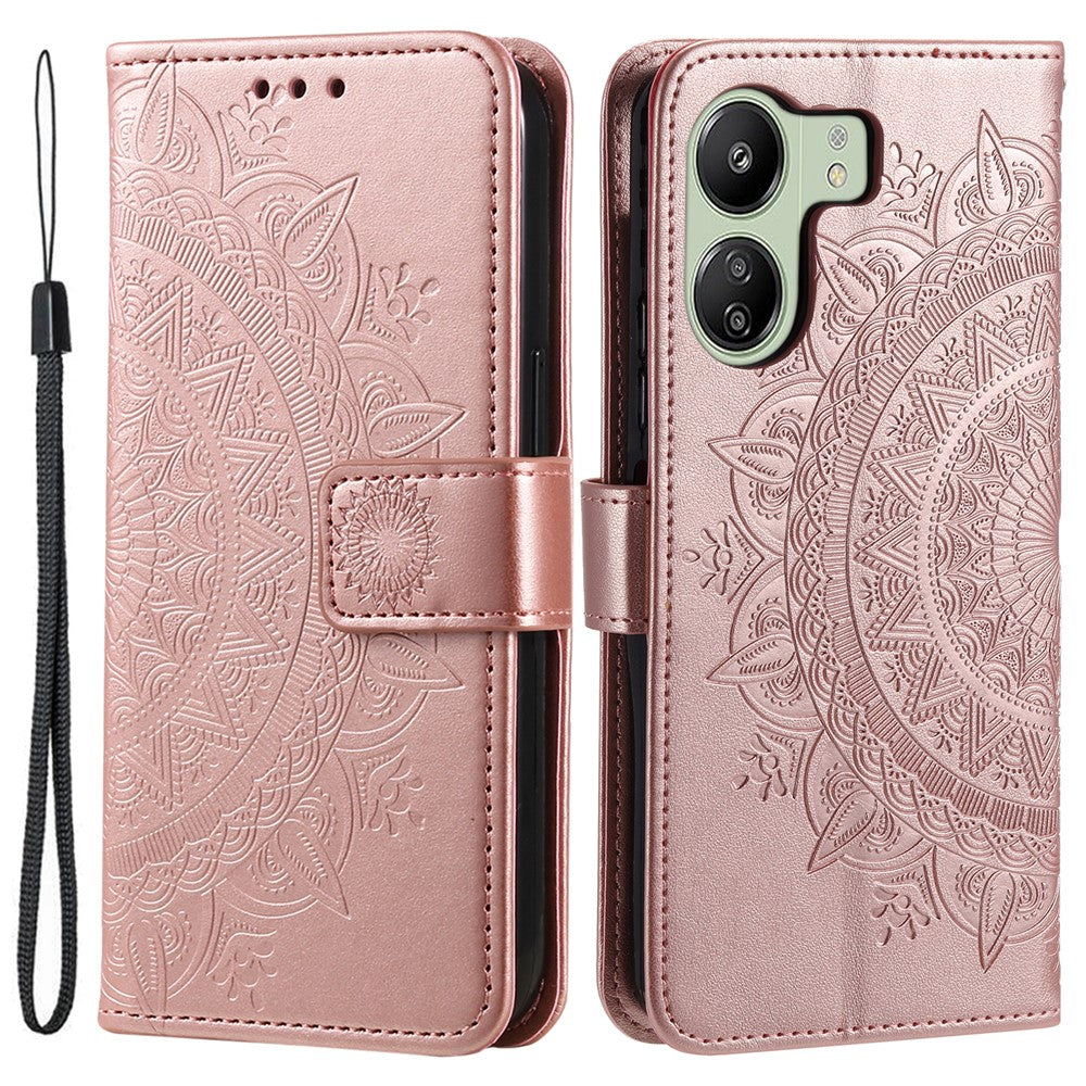 For Xiaomi Redmi 13C 4G / 13C 5G / 13R 5G / Poco M6 5G / Poco C65 4G Case Mandala Flower Imprint Cover with Strap