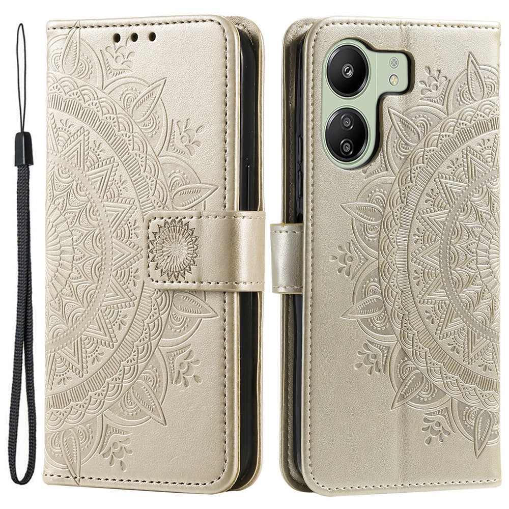 For Xiaomi Redmi 13C 4G / 13C 5G / 13R 5G / Poco M6 5G / Poco C65 4G Case Mandala Flower Imprint Cover with Strap