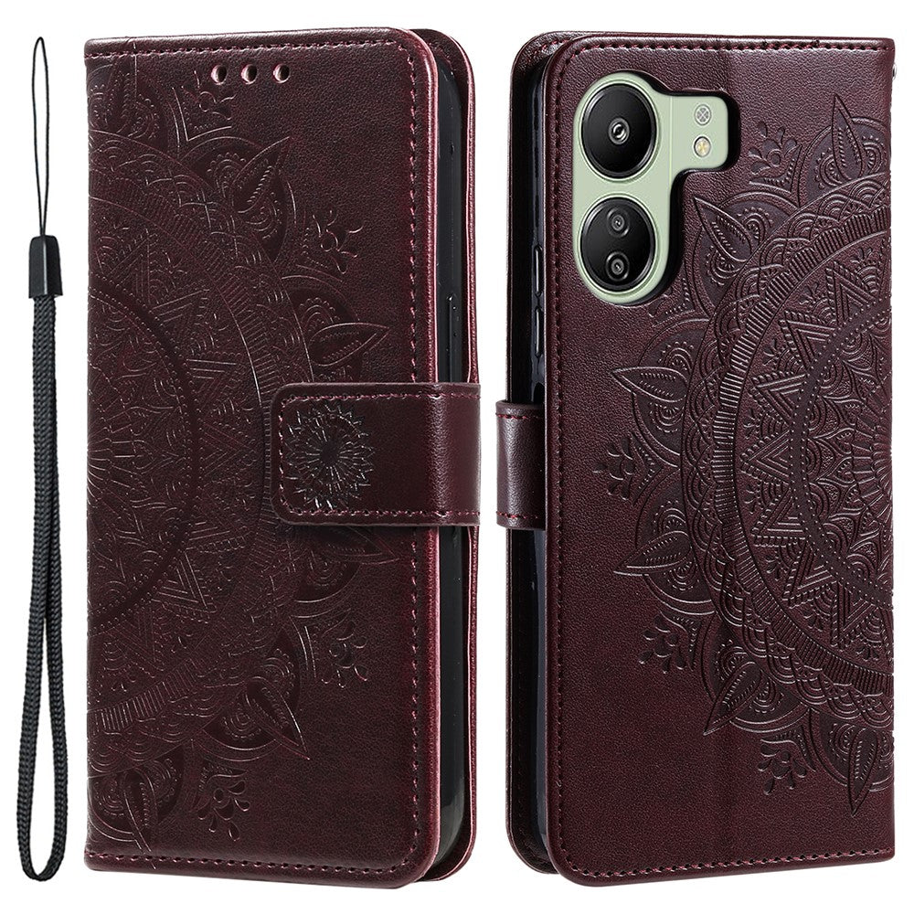 For Xiaomi Redmi 13C 4G / 13C 5G / 13R 5G / Poco M6 5G / Poco C65 4G Case Mandala Flower Imprint Cover with Strap