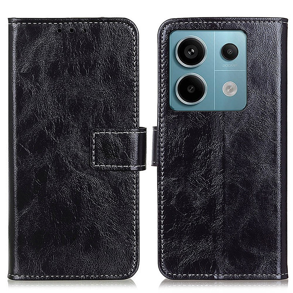 For Xiaomi Redmi Note 13 Pro 5G / Poco X6 5G Cell Phone Case Folio Flip Crazy Horse Texture Leather Cover