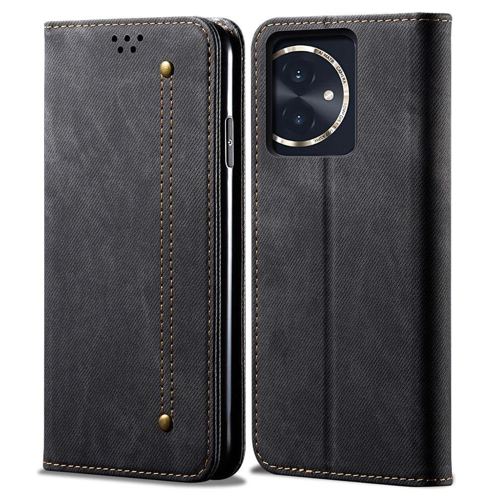 For Honor 100 5G Case Wallet Jeans Cloth Texture PU Leather Phone Cover Stand