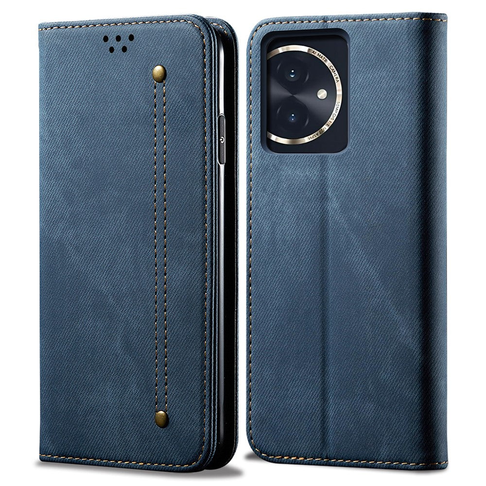 For Honor 100 5G Case Wallet Jeans Cloth Texture PU Leather Phone Cover Stand