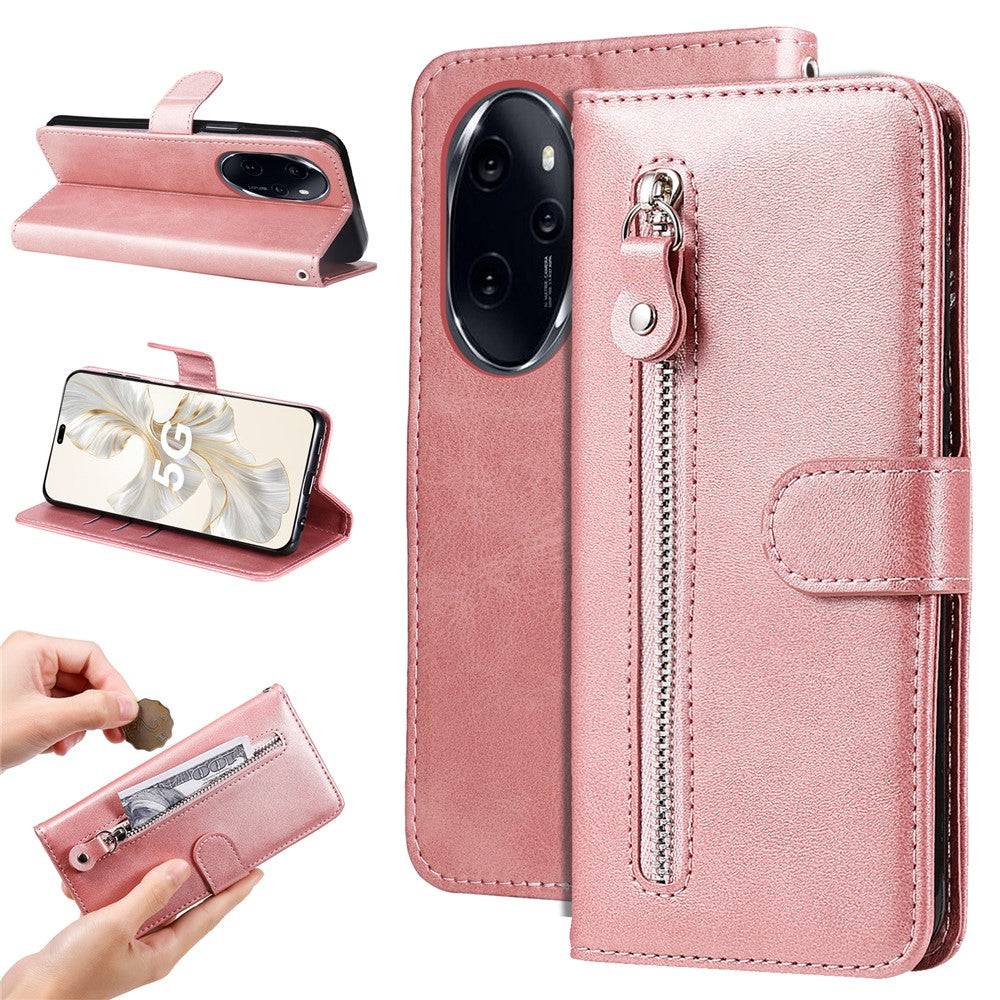 For Honor 100 Pro 5G Calfskin Zipper Case Wallet Leather Phone Cover