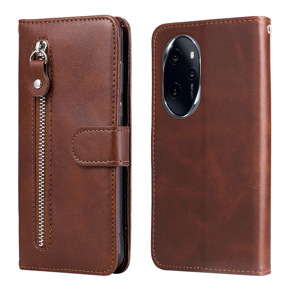 For Honor 100 Pro 5G Calfskin Zipper Case Wallet Leather Phone Cover