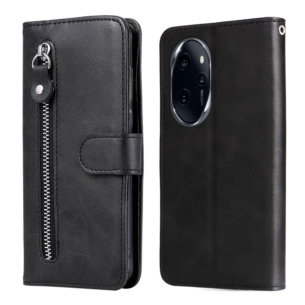 For Honor 100 Pro 5G Calfskin Zipper Case Wallet Leather Phone Cover
