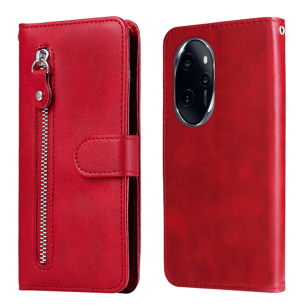 For Honor 100 Pro 5G Calfskin Zipper Case Wallet Leather Phone Cover