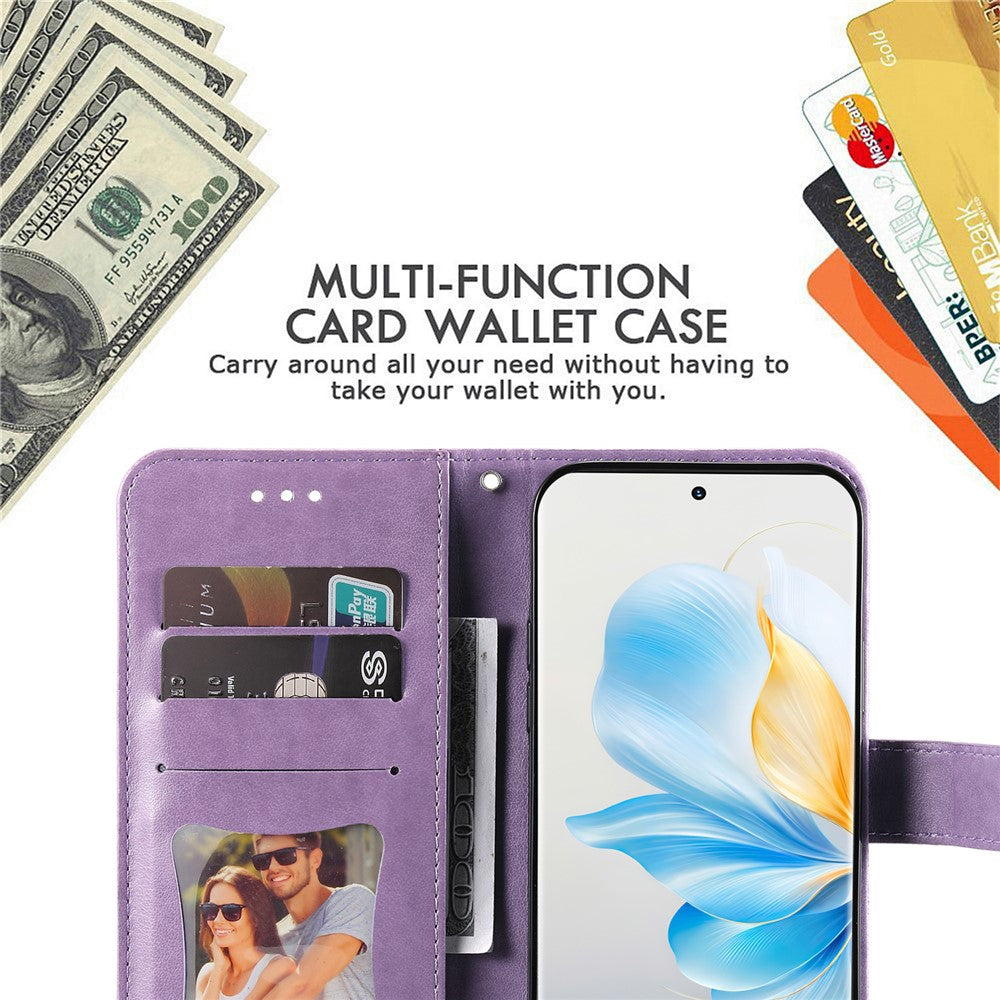 For Honor 100 5G Case Floral Pattern PU Leather Wallet Stand Phone Cover