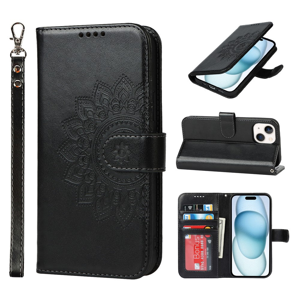 iPhone 15 Plus Wallet-Hülle – Mit Musterdruck, Kartenfächer & Riemen