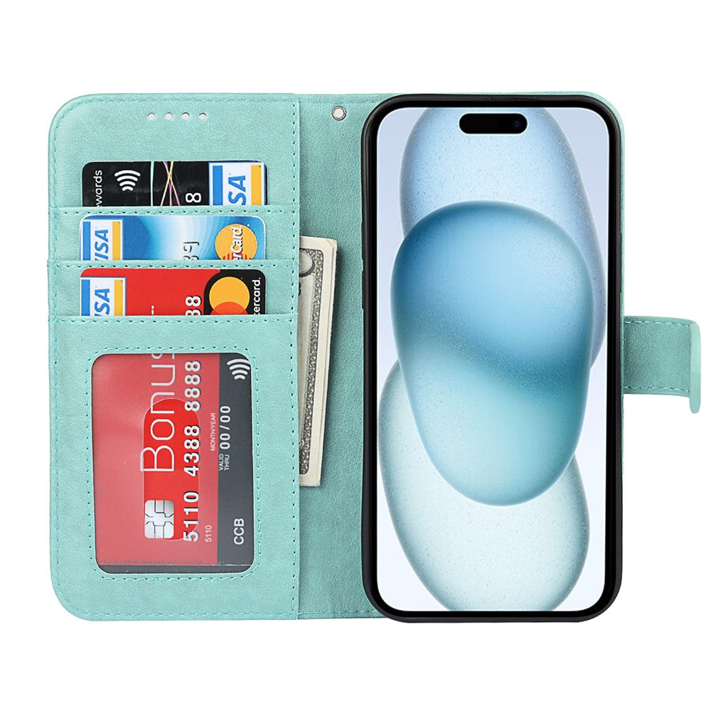 iPhone 15 Wallet-Hülle – Mit Musterdruck, Kartenfächer & Riemen