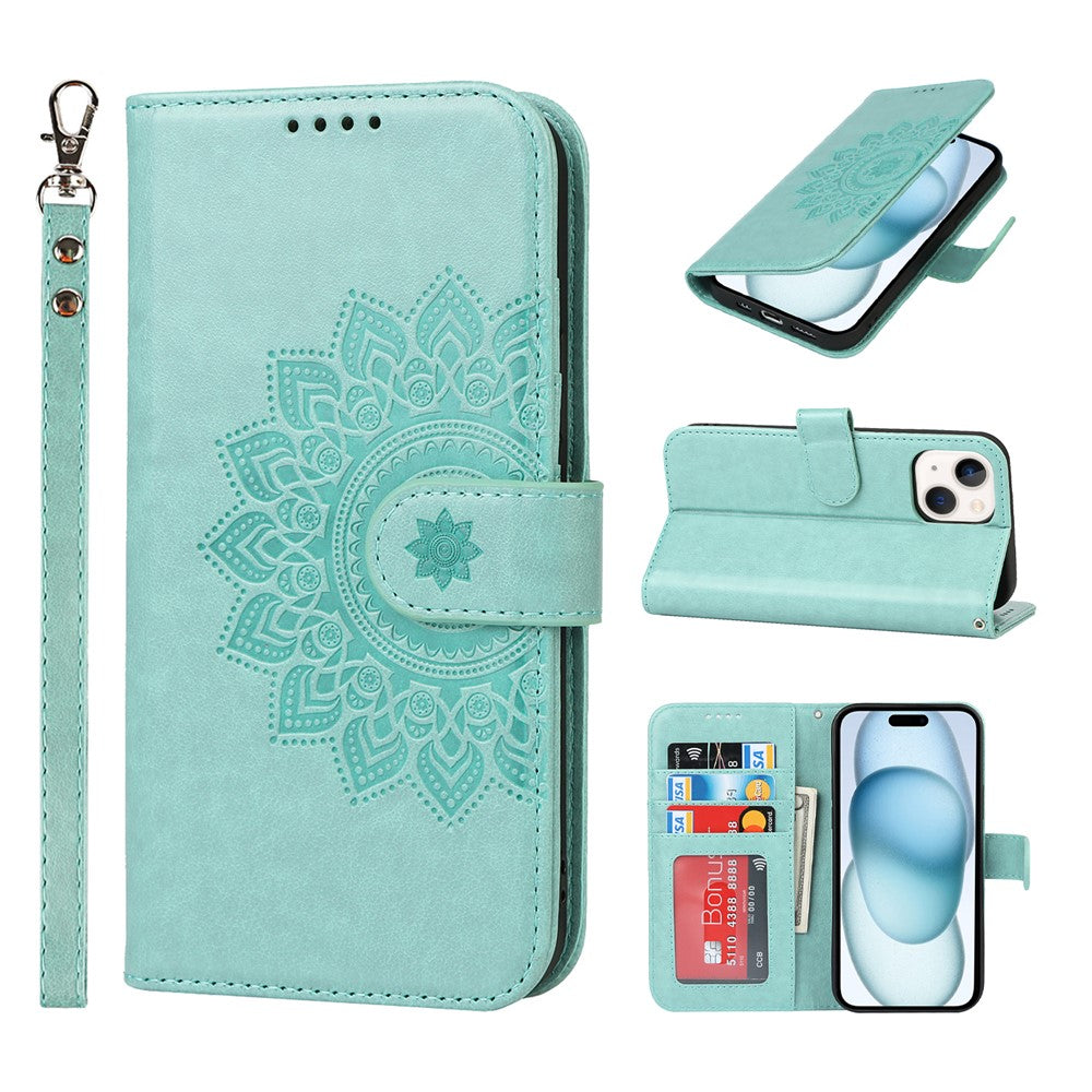 iPhone 15 Wallet-Hülle – Mit Musterdruck, Kartenfächer & Riemen