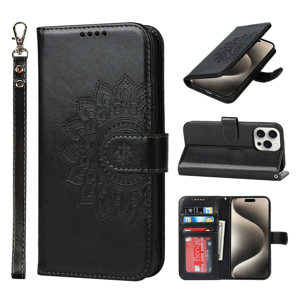 iPhone 15 Pro Wallet-Hülle – Mit Musterdruck, Kartenfächer & Riemen