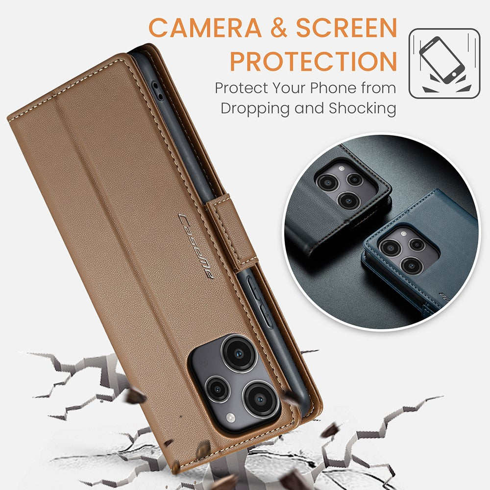 For Xiaomi Redmi 12 4G / 12 5G (Global) / Note 12R 5G / Poco M6 Pro 5G Leather Case CASEME 023 RFID Blocking 3 Card Slot Mobile Cover