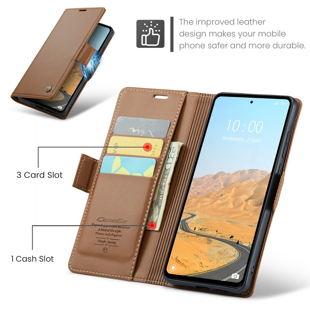 For Xiaomi Redmi 12 4G / 12 5G (Global) / Note 12R 5G / Poco M6 Pro 5G Leather Case CASEME 023 RFID Blocking 3 Card Slot Mobile Cover