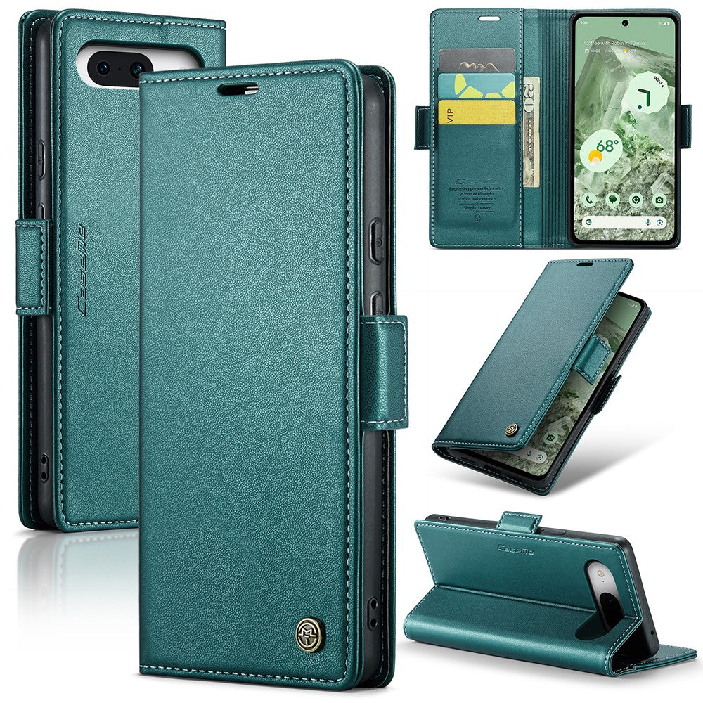 Pixel 8a Glänzende Wallet-Hülle – RFID-Schutz & Ständer