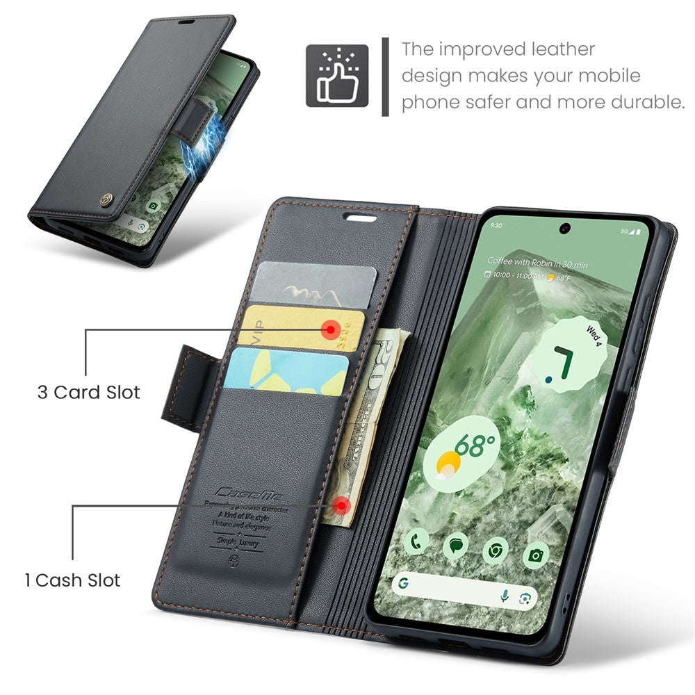 Pixel 8a Glänzende Wallet-Hülle – RFID-Schutz & Ständer