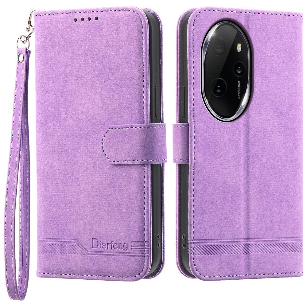 DIERFENG DF-03 for Honor 100 Pro 5G Leather Case Wallet Cover Lines Imprint