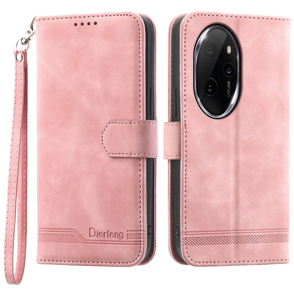 DIERFENG DF-03 for Honor 100 Pro 5G Leather Case Wallet Cover Lines Imprint