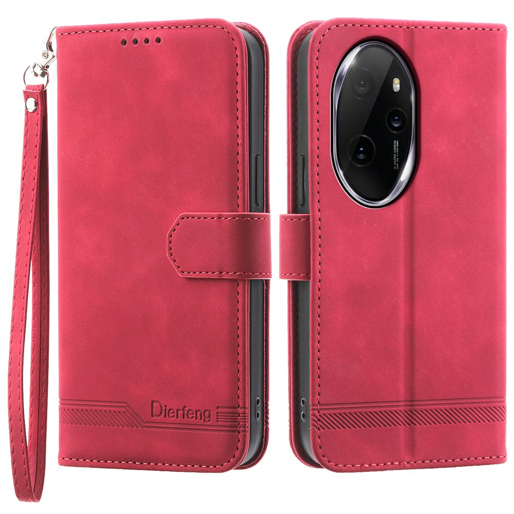 DIERFENG DF-03 for Honor 100 Pro 5G Leather Case Wallet Cover Lines Imprint