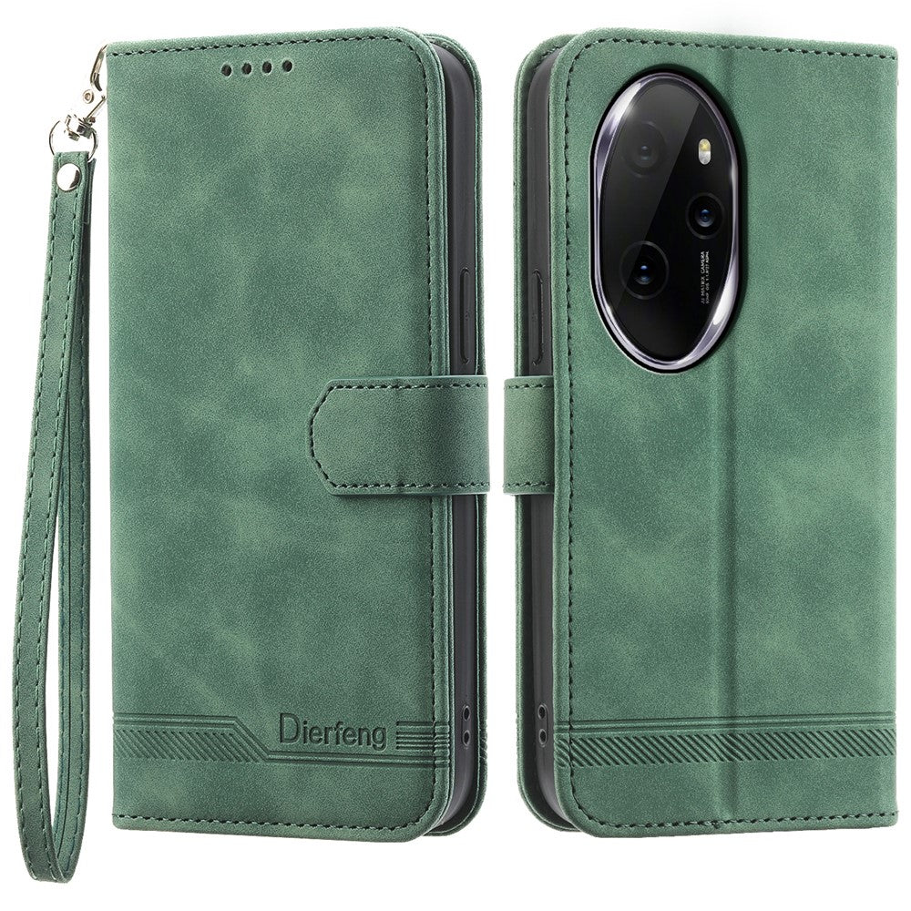 DIERFENG DF-03 for Honor 100 Pro 5G Leather Case Wallet Cover Lines Imprint