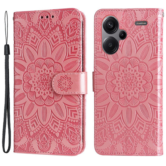 Xiaomi Redmi Note 13 Pro+ 5G Handyhülle – Lederhülle mit Ständer und Riemen, Sonnenblumenmuster