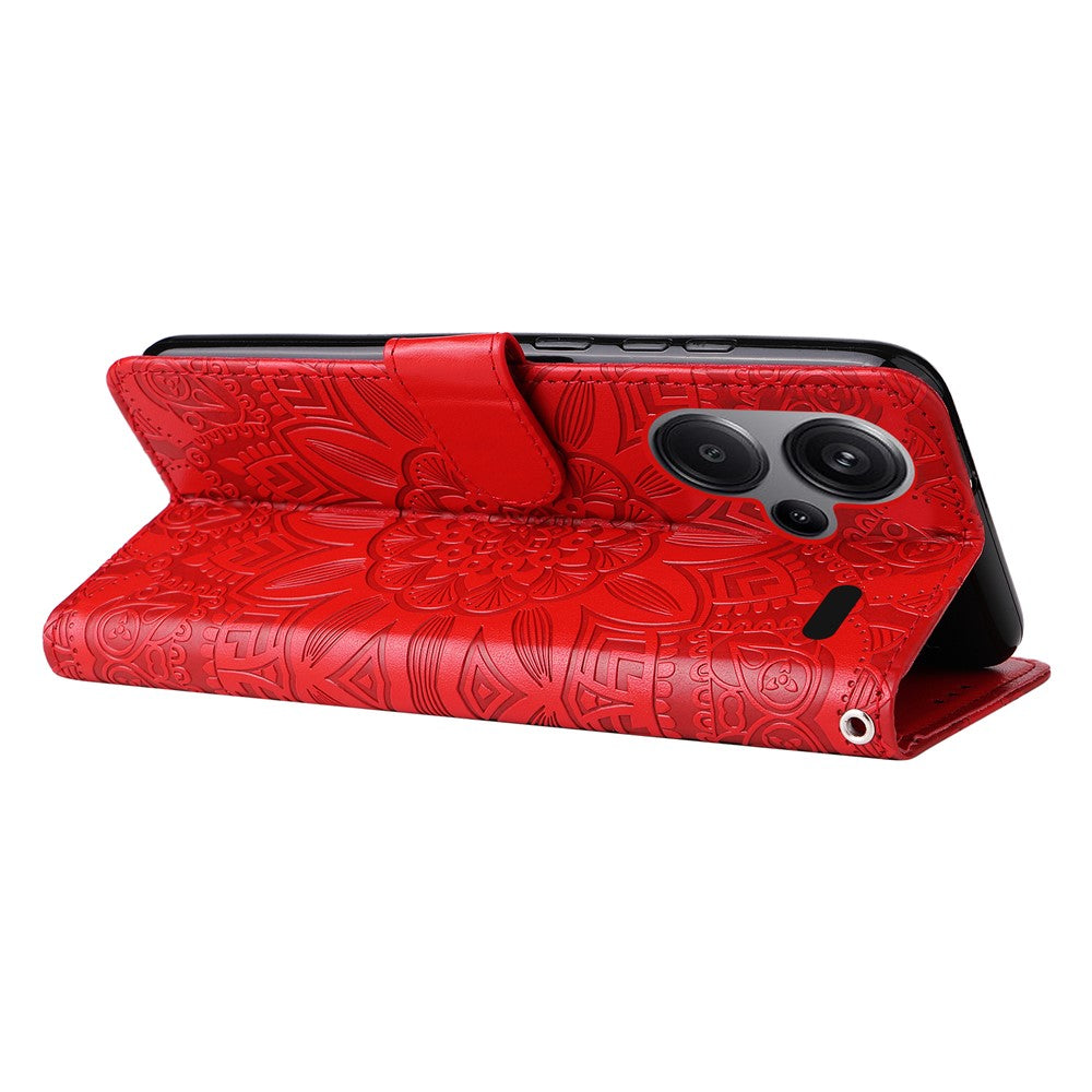 For Xiaomi Redmi Note 13 Pro+ 5G Leather Case Wallet Cover Stand with Strap, Sunflower Pattern