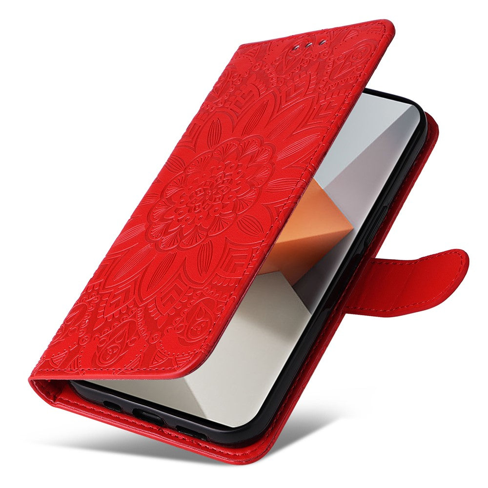 For Xiaomi Redmi Note 13 Pro+ 5G Leather Case Wallet Cover Stand with Strap, Sunflower Pattern
