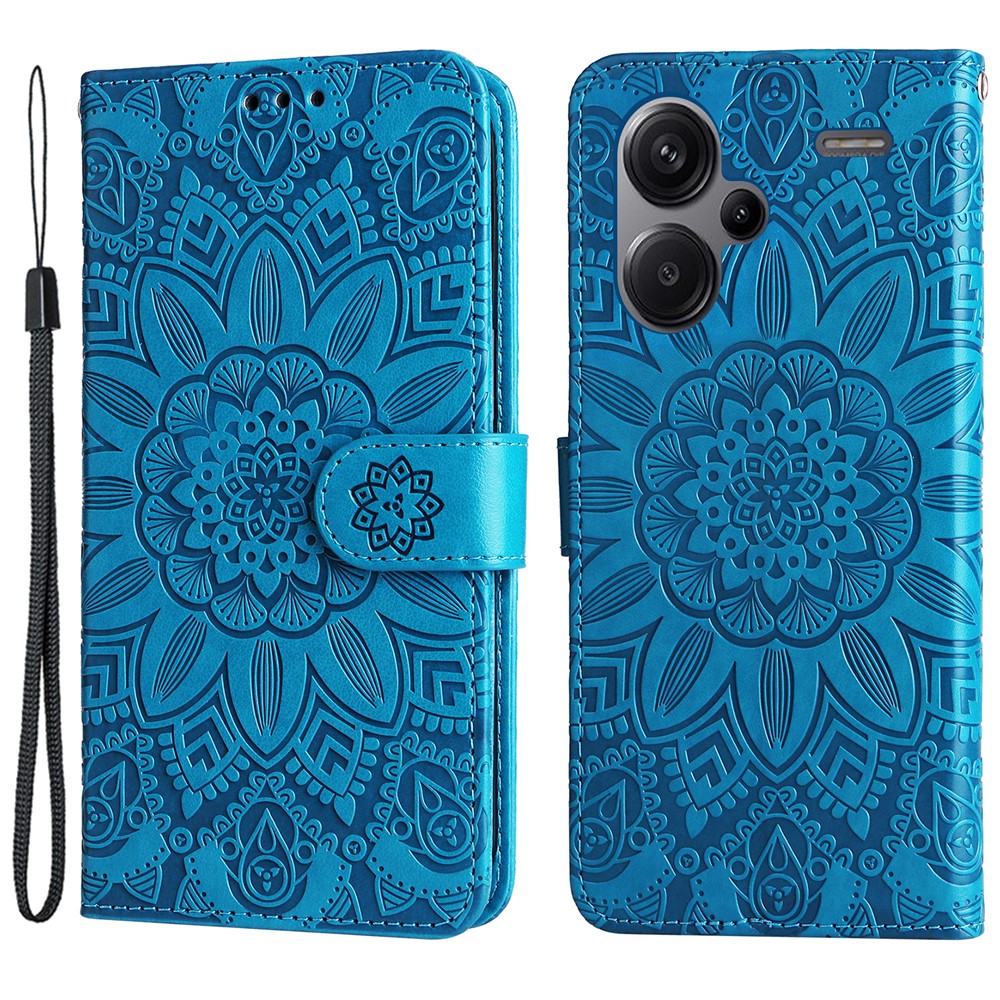 For Xiaomi Redmi Note 13 Pro+ 5G Leather Case Wallet Cover Stand with Strap, Sunflower Pattern