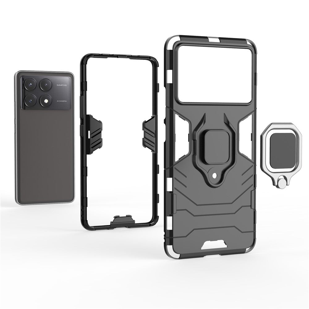 For Xiaomi Redmi K70E 5G / Poco X6 Pro 5G Phone Case PC+TPU Cover Rotation Ring Holder Kickstand