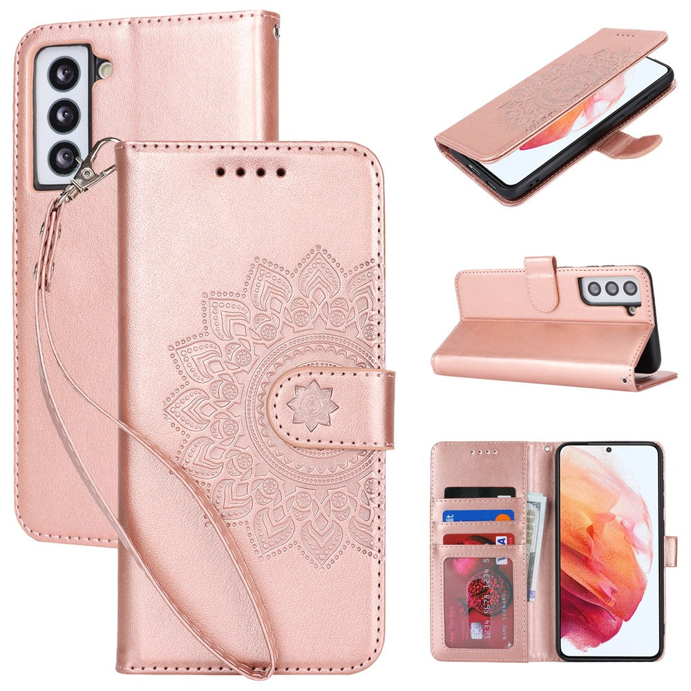 Galaxy S21 5G/4G Wallet-Hülle – Mit Musterdruck, Kartenfächer & Riemen