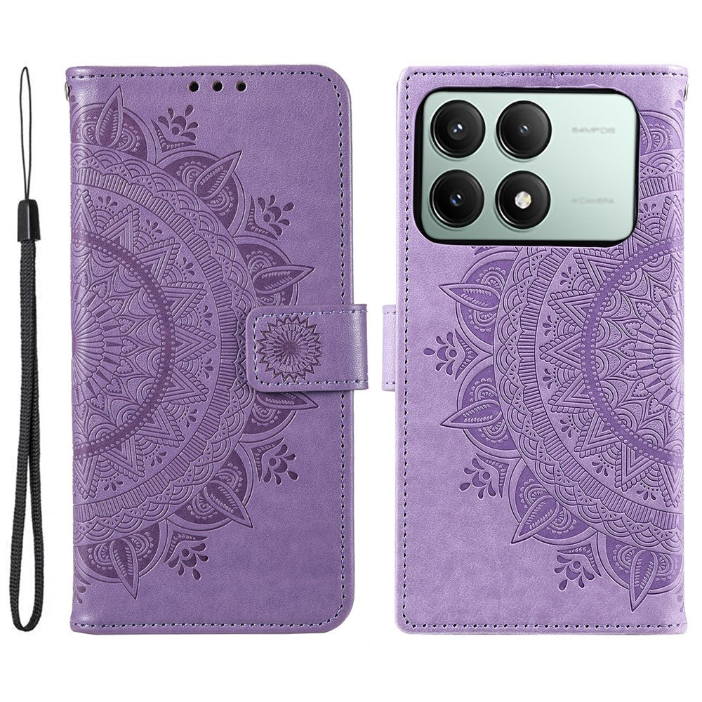 For Xiaomi Redmi K70E 5G / Poco X6 Pro 5G Case PU Leather+TPU Mandala Flower Imprinted Cover with Wrist Strap