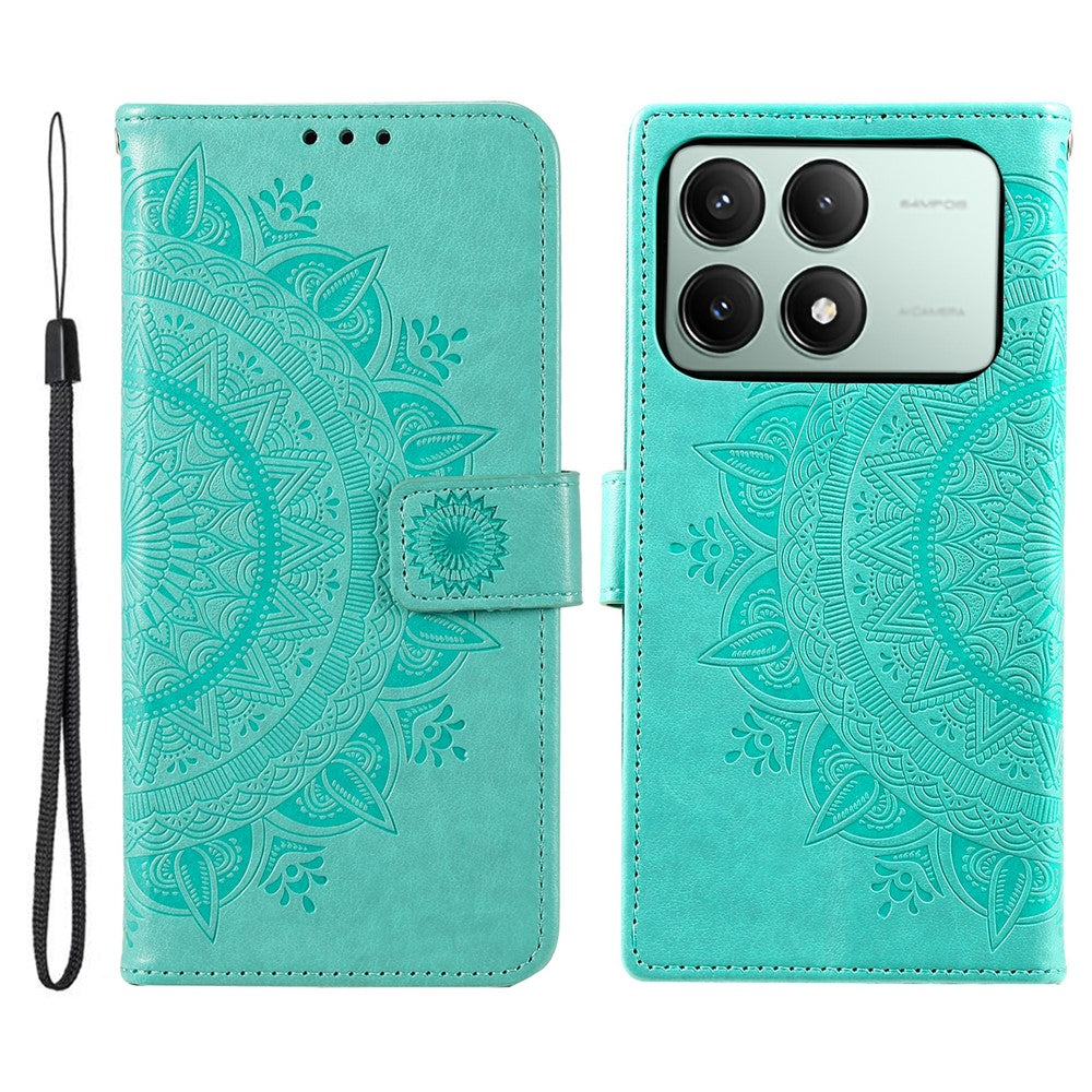 For Xiaomi Redmi K70E 5G / Poco X6 Pro 5G Case PU Leather+TPU Mandala Flower Imprinted Cover with Wrist Strap