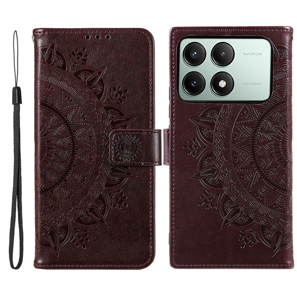 For Xiaomi Redmi K70E 5G / Poco X6 Pro 5G Case PU Leather+TPU Mandala Flower Imprinted Cover with Wrist Strap