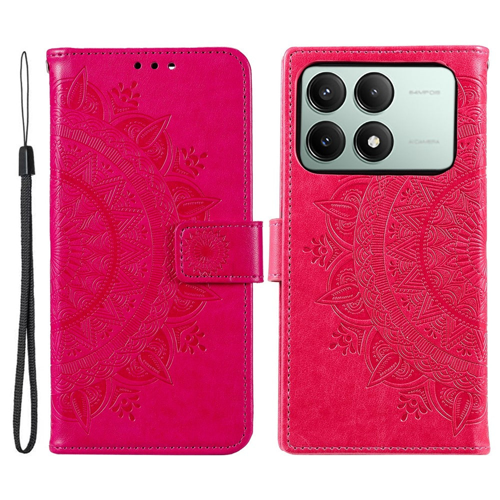 For Xiaomi Redmi K70E 5G / Poco X6 Pro 5G Case PU Leather+TPU Mandala Flower Imprinted Cover with Wrist Strap