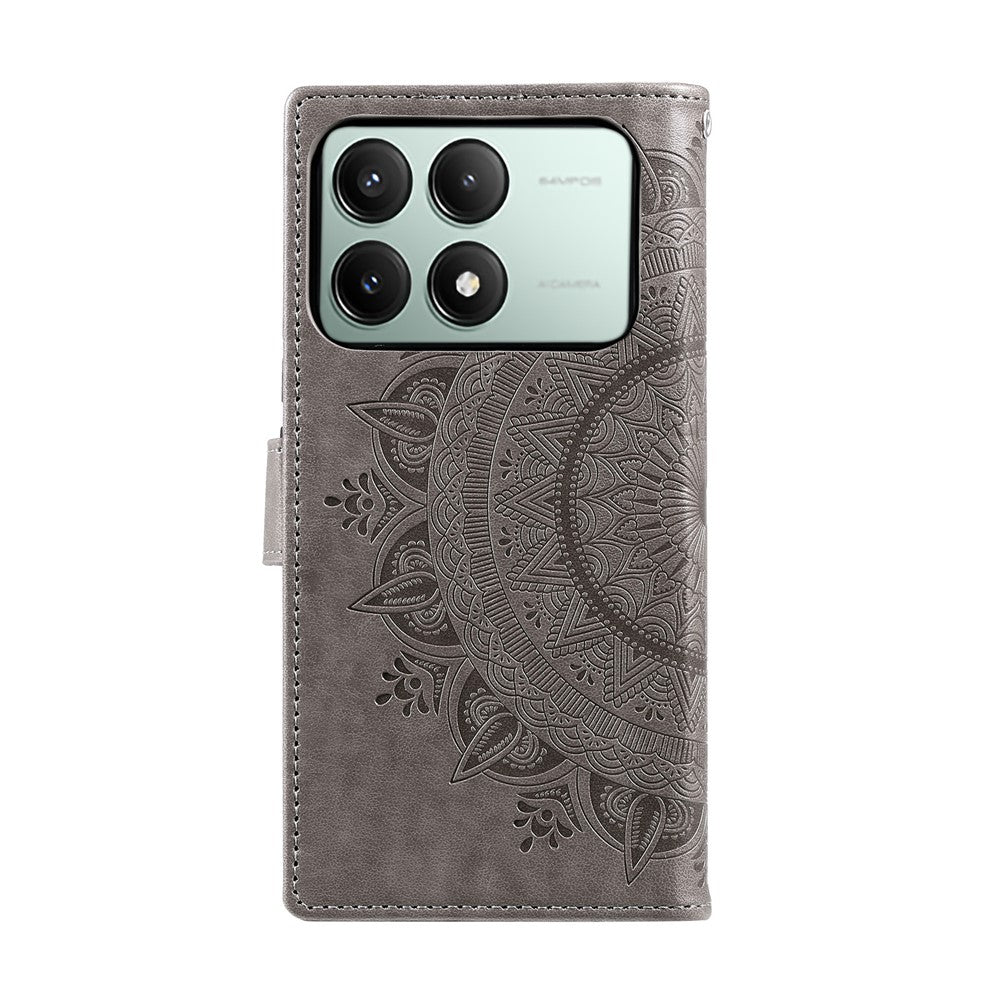 For Xiaomi Redmi K70E 5G / Poco X6 Pro 5G Case PU Leather+TPU Mandala Flower Imprinted Cover with Wrist Strap