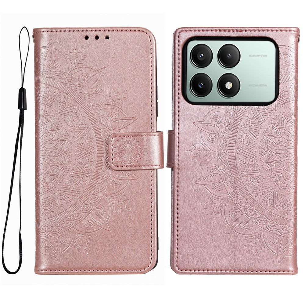 For Xiaomi Redmi K70E 5G / Poco X6 Pro 5G Case PU Leather+TPU Mandala Flower Imprinted Cover with Wrist Strap
