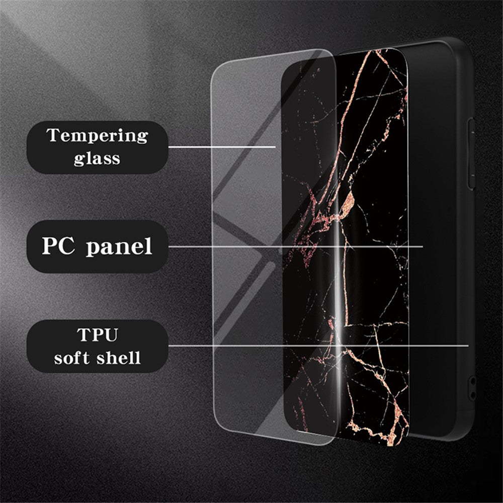 For Xiaomi Redmi Note 13 Pro 5G / Poco X6 5G Case Marble Pattern Scratch-proof Tempered Glass+PC+TPU Phone Shell