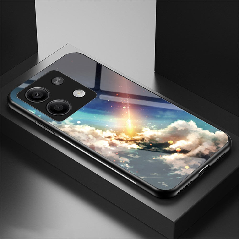 For Xiaomi Redmi Note 13 5G Case Tempered Glass+PC+TPU Phone Back Protector with Starry Sky Pattern