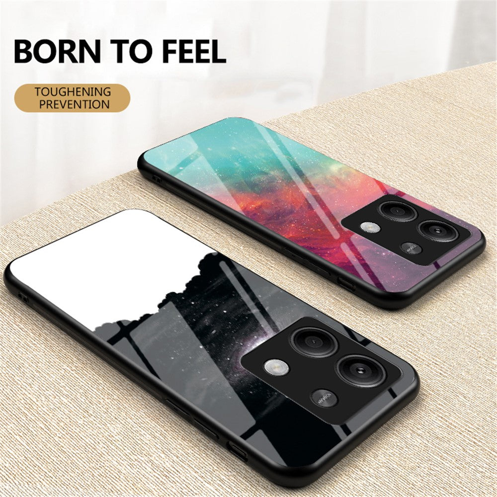 For Xiaomi Redmi Note 13 5G Case Tempered Glass+PC+TPU Phone Back Protector with Starry Sky Pattern