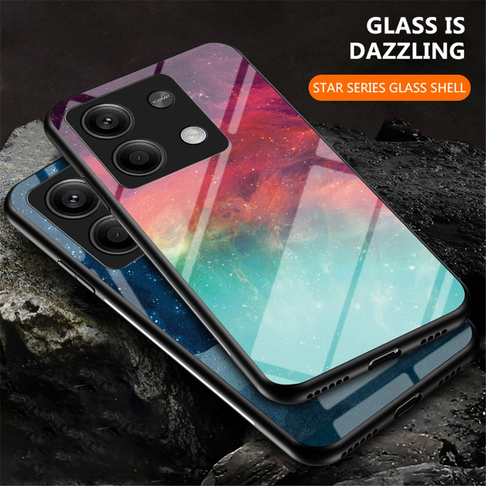 For Xiaomi Redmi Note 13 5G Case Tempered Glass+PC+TPU Phone Back Protector with Starry Sky Pattern