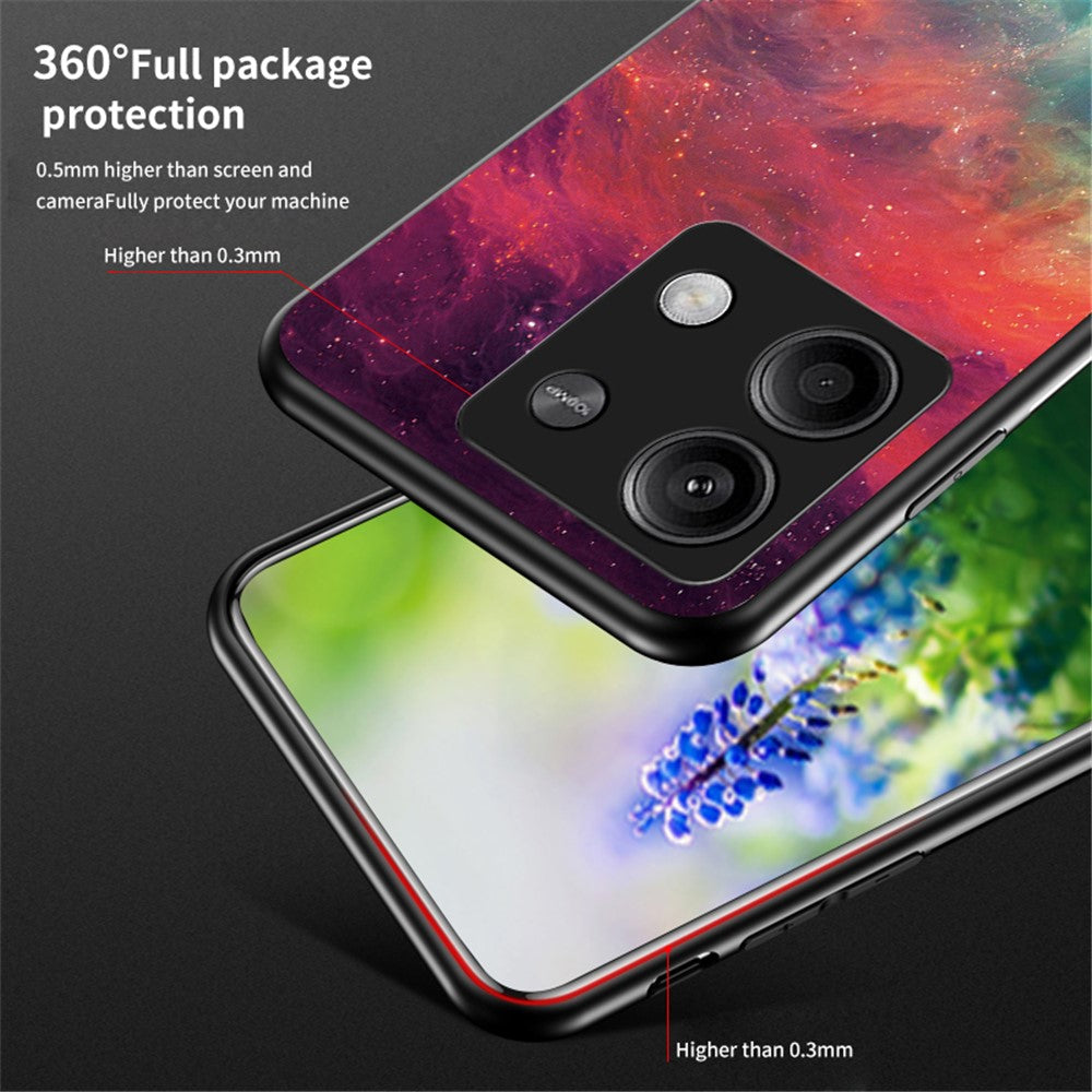 For Xiaomi Redmi Note 13 5G Case Tempered Glass+PC+TPU Phone Back Protector with Starry Sky Pattern