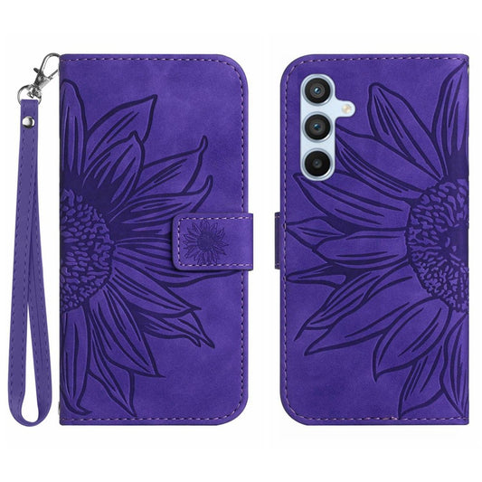 Galaxy A55 5G Wallet-Hülle – Sonnenblume aufgedruckt, mit Ständer & Riemen