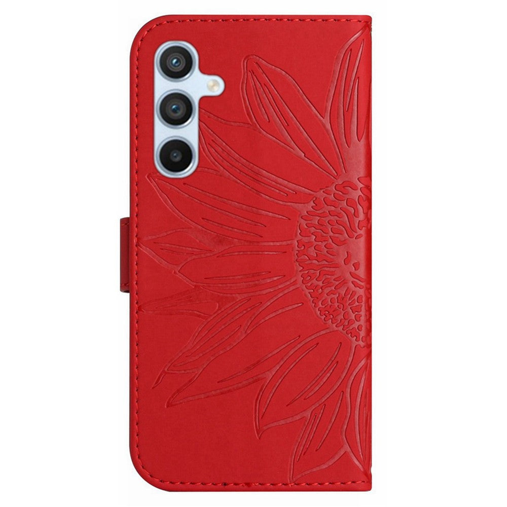 Galaxy A55 5G Wallet-Hülle – Sonnenblume aufgedruckt, mit Ständer & Riemen