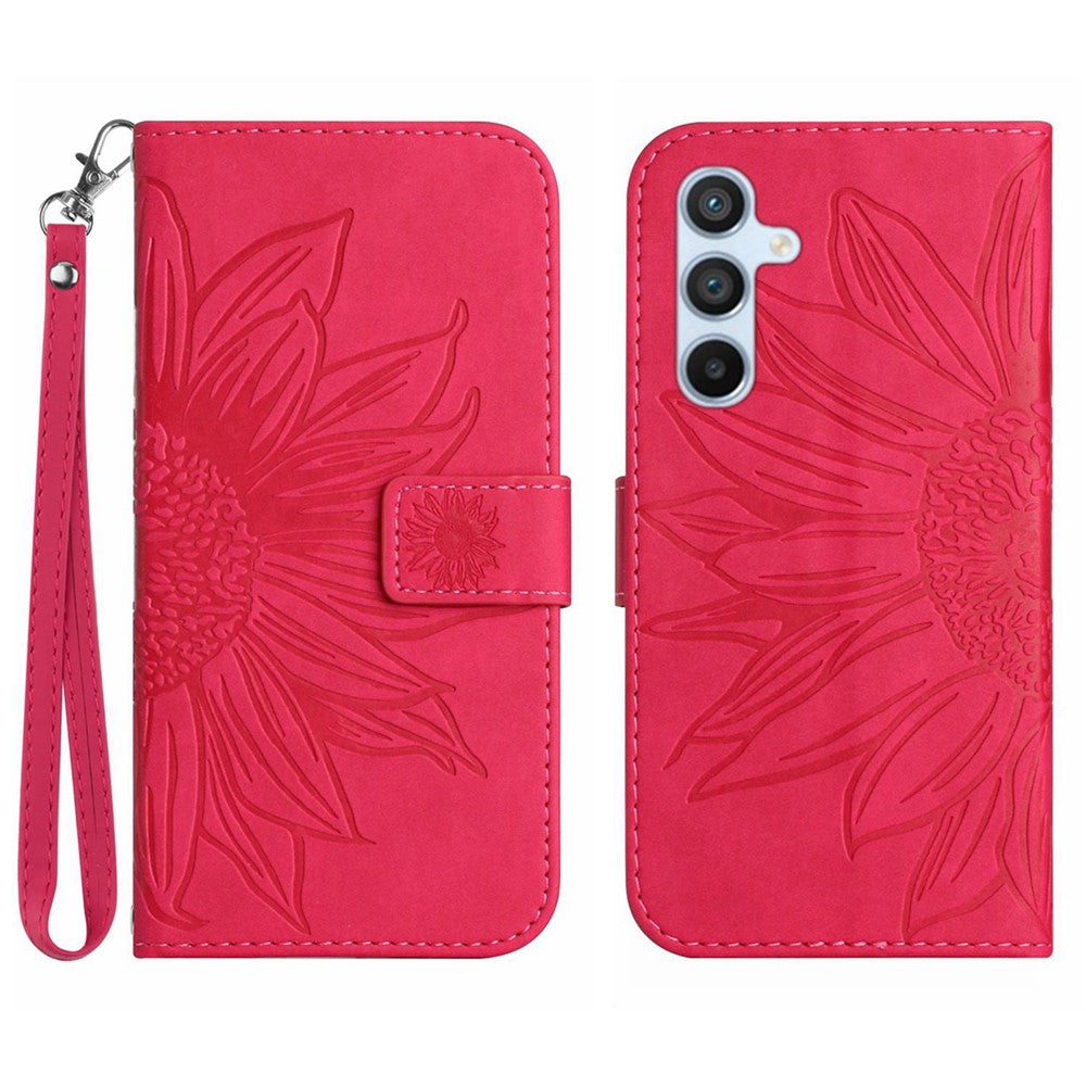 Galaxy A55 5G Wallet-Hülle – Sonnenblume aufgedruckt, mit Ständer & Riemen