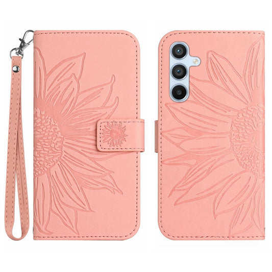 Galaxy A35 5G Wallet-Hülle – Sonnenblume aufgedruckt, mit Ständer & Riemen