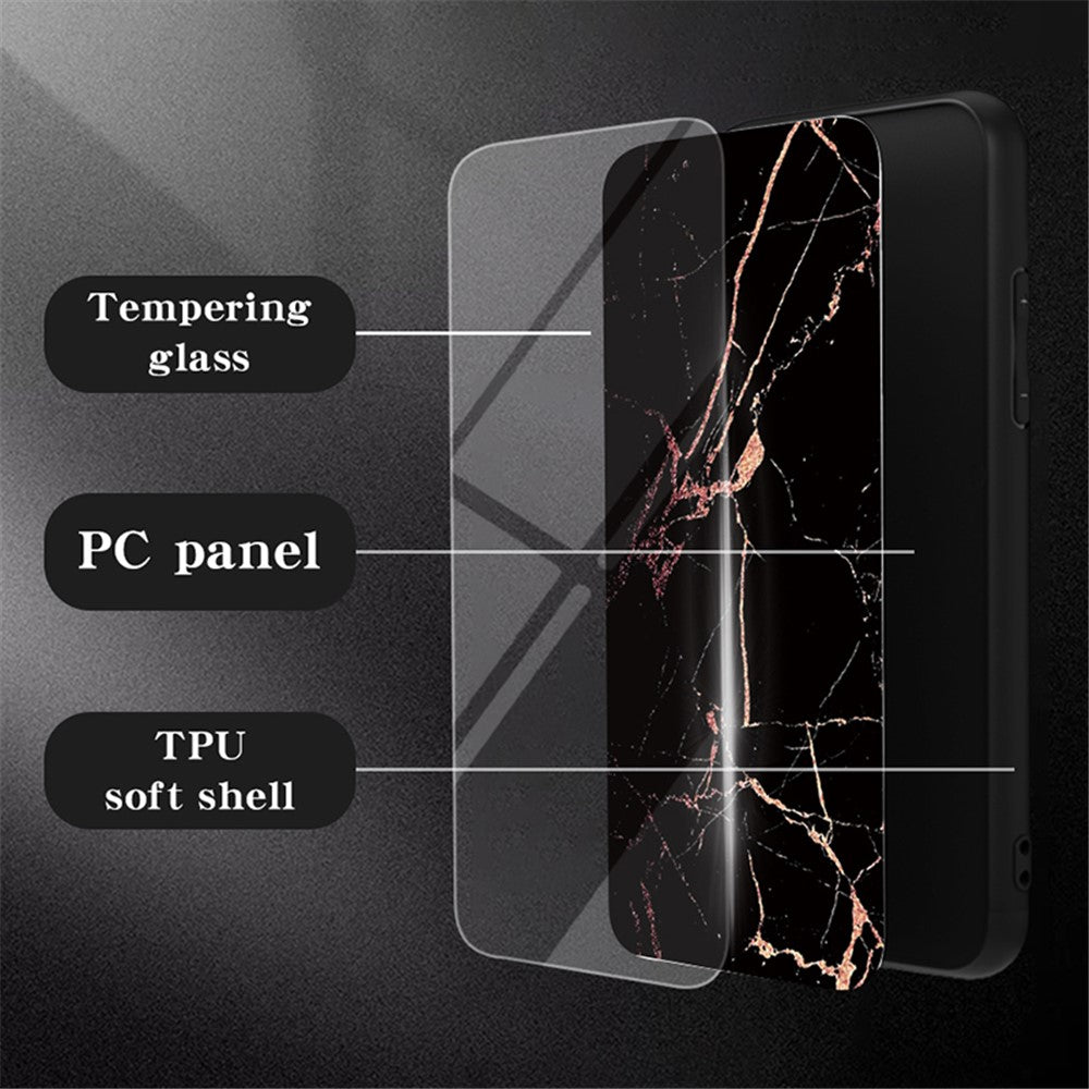 For Xiaomi Redmi 13C 5G / 13R 5G / Poco M6 5G Marble Pattern Case Tempered Glass+PC+TPU Cover