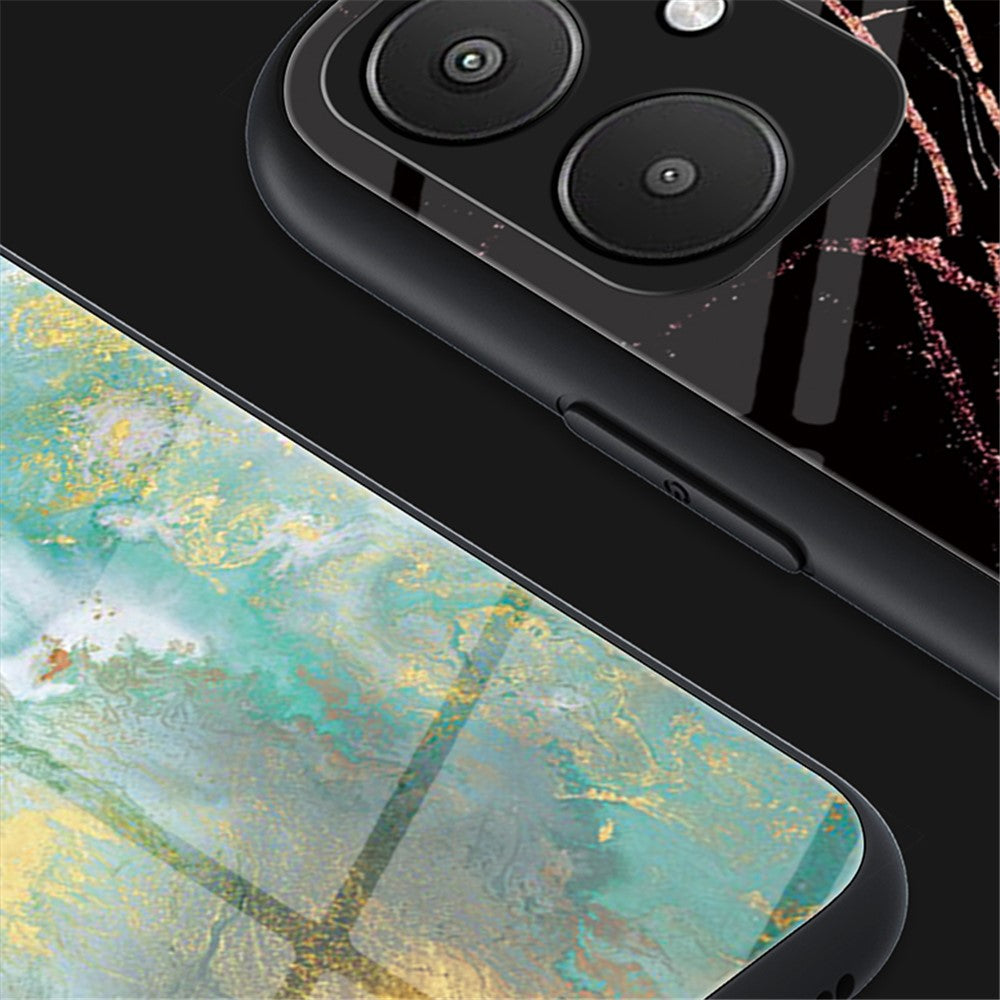 For Xiaomi Redmi 13C 5G / 13R 5G / Poco M6 5G Marble Pattern Case Tempered Glass+PC+TPU Cover