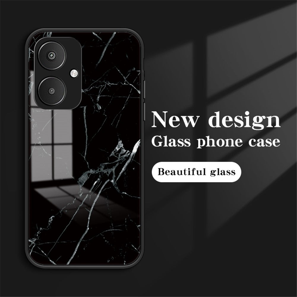 For Xiaomi Redmi 13C 5G / 13R 5G / Poco M6 5G Marble Pattern Case Tempered Glass+PC+TPU Cover