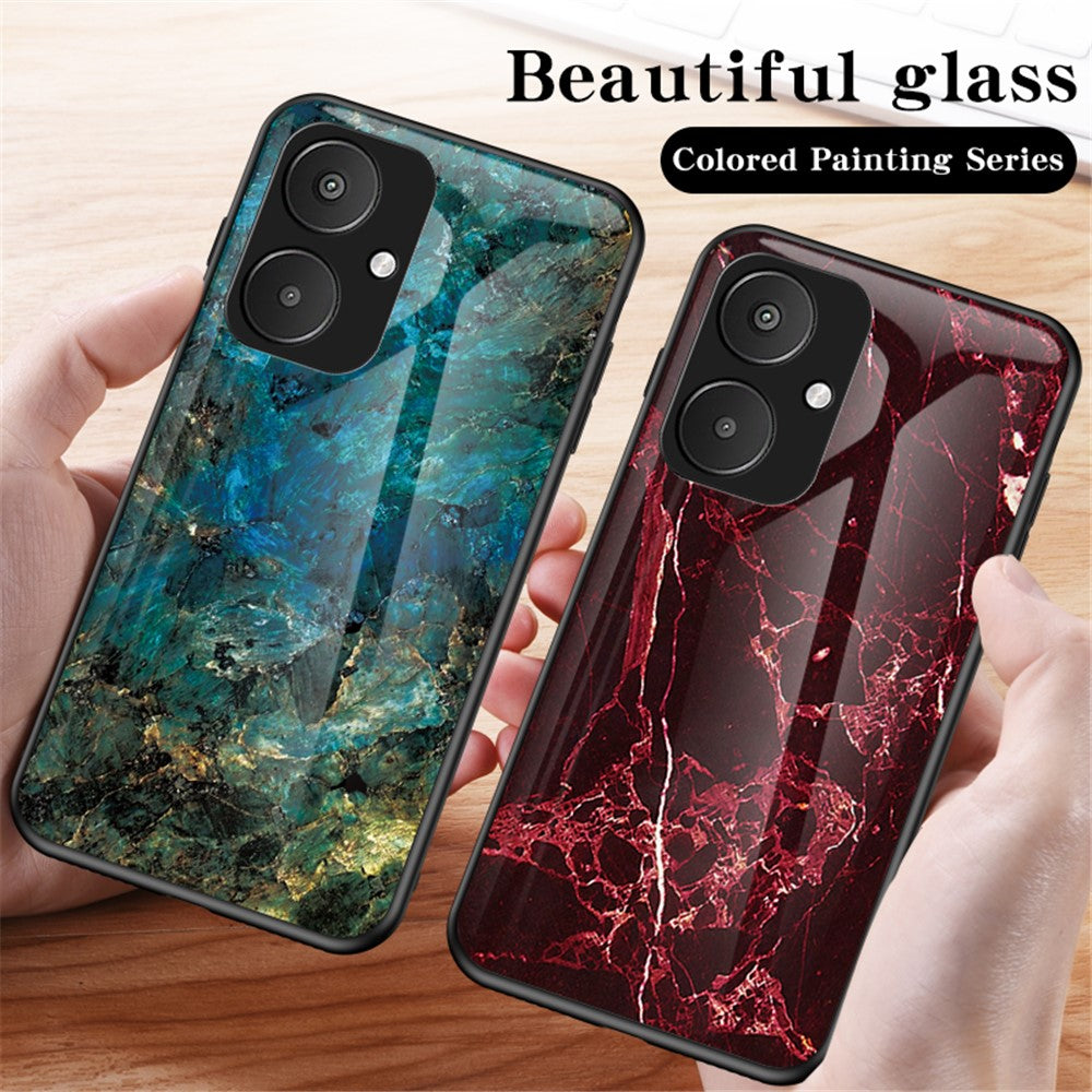 For Xiaomi Redmi 13C 5G / 13R 5G / Poco M6 5G Marble Pattern Case Tempered Glass+PC+TPU Cover